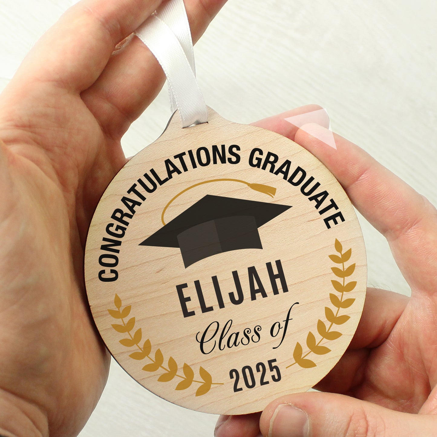 Personalised Graduation Round Wooden Decoration - image 2