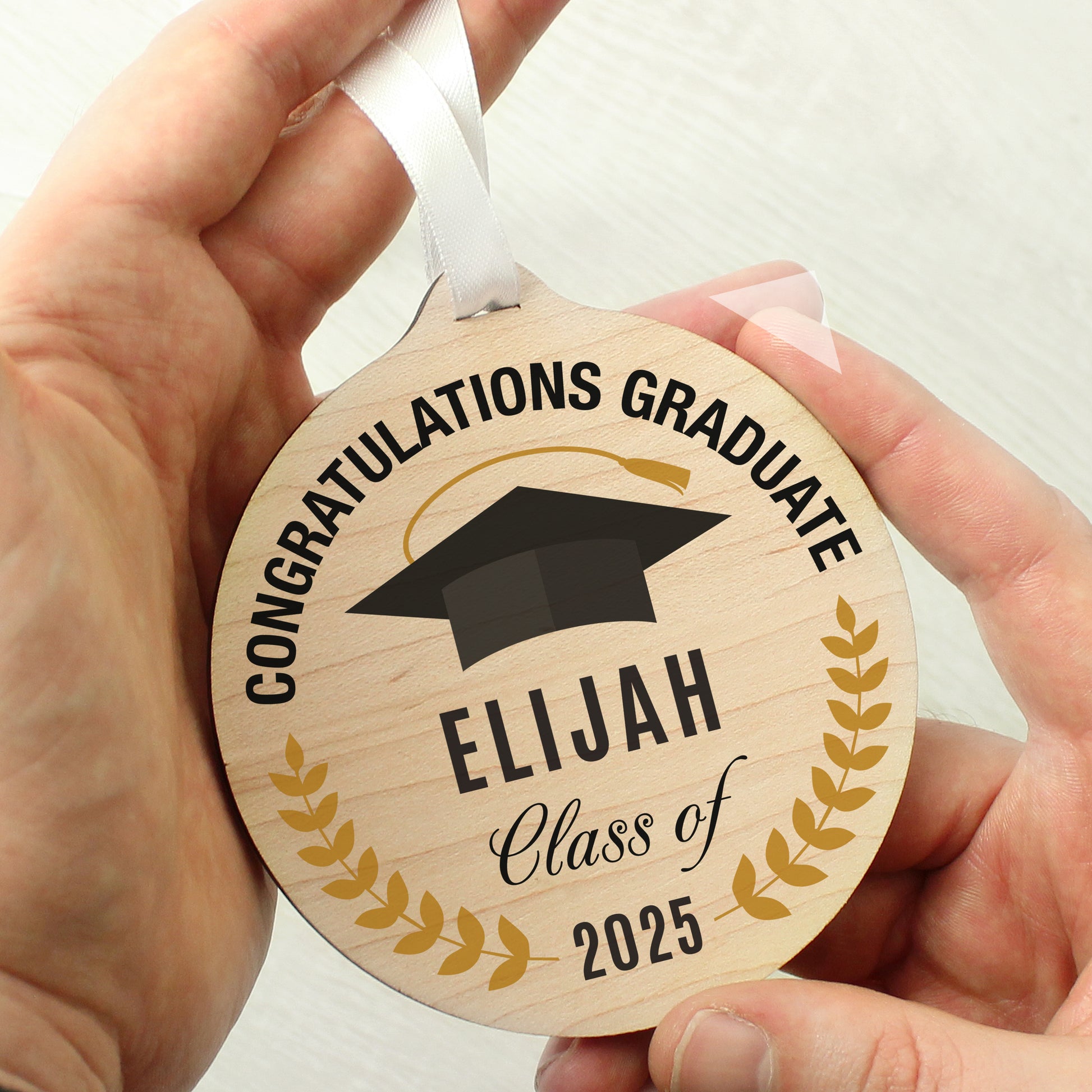 Personalised Graduation Round Wooden Decoration - image 2