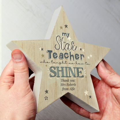 Personalised My Star Teacher Rustic Wooden Star Decoration - image 3