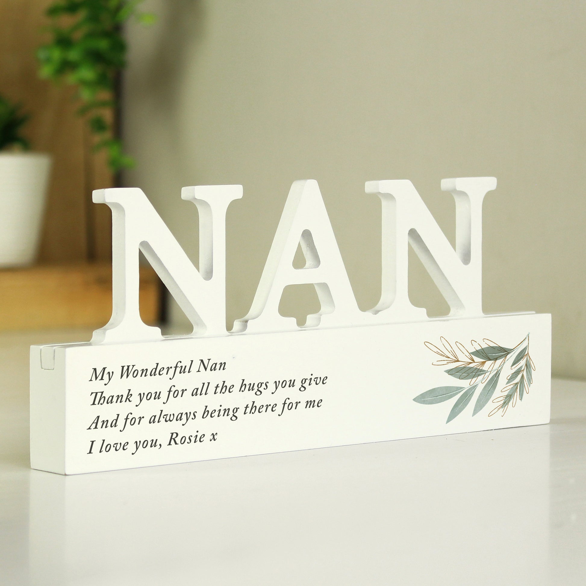 Personalised Botanical Wooden Nan Ornament from Heartfelt Gifts