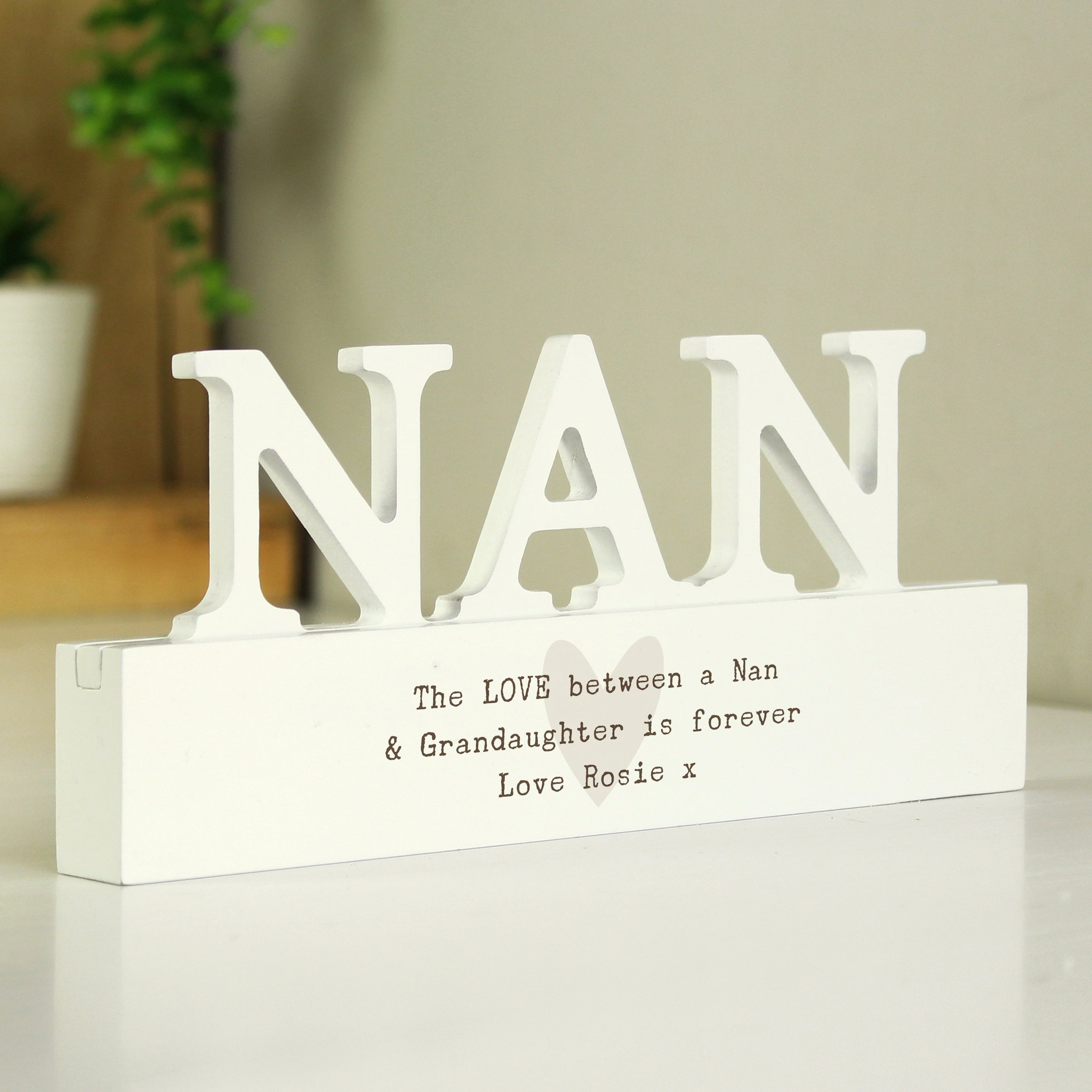Personalised Free Text Heart Wooden Nan Ornament from Heartfelt Gifts