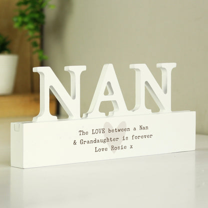 Personalised Free Text Heart Wooden Nan Ornament from Heartfelt Gifts