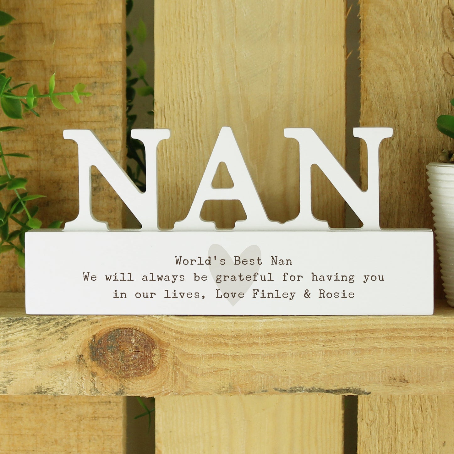 Personalised Free Text Heart Wooden Nan Ornament - image 2