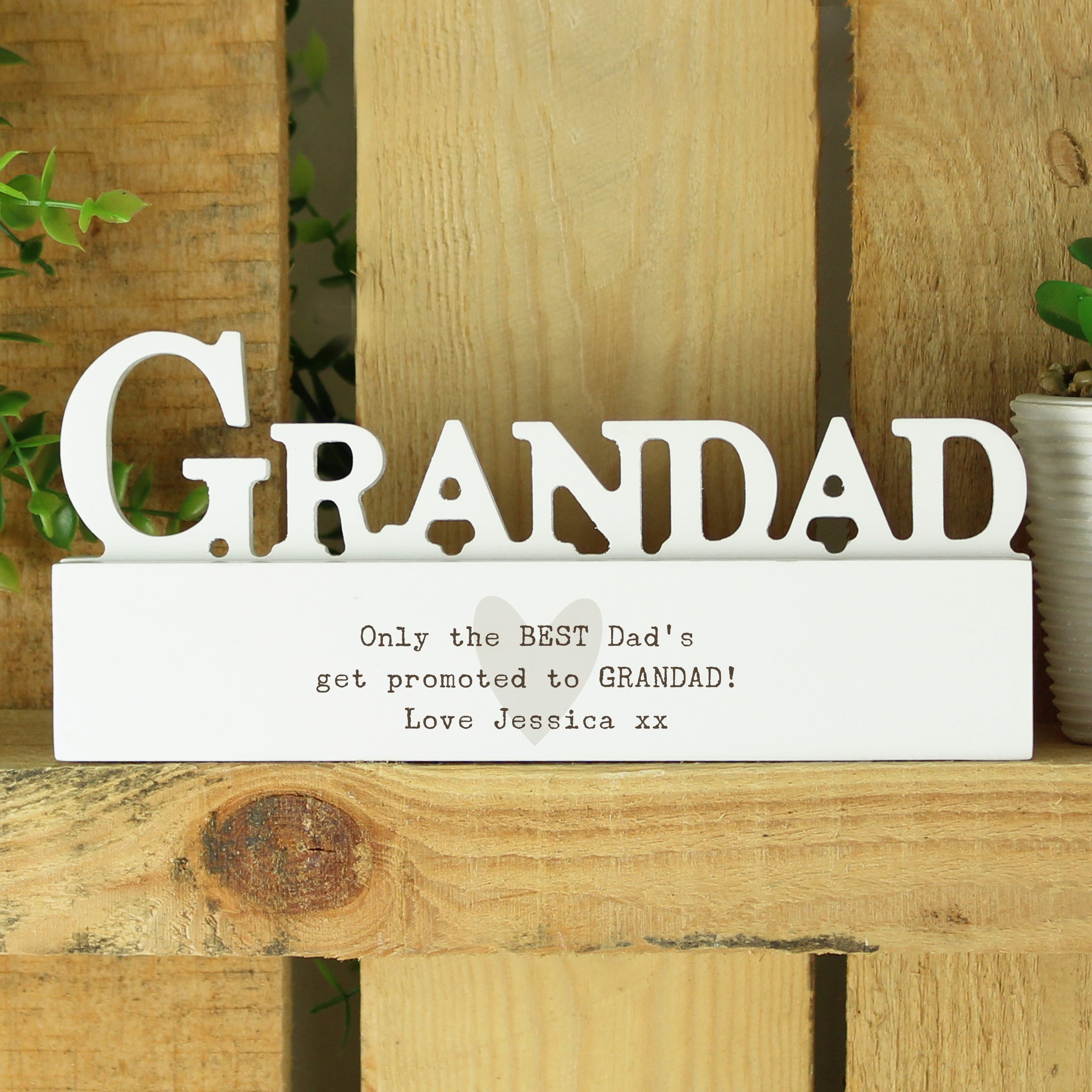 Personalised Free Text Heart Wooden Grandad Ornament from Heartfelt Gifts