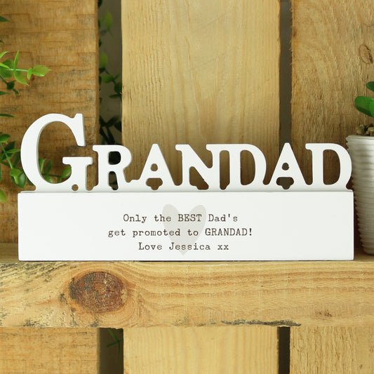 Personalised Free Text Heart Wooden Grandad Ornament from Heartfelt Gifts