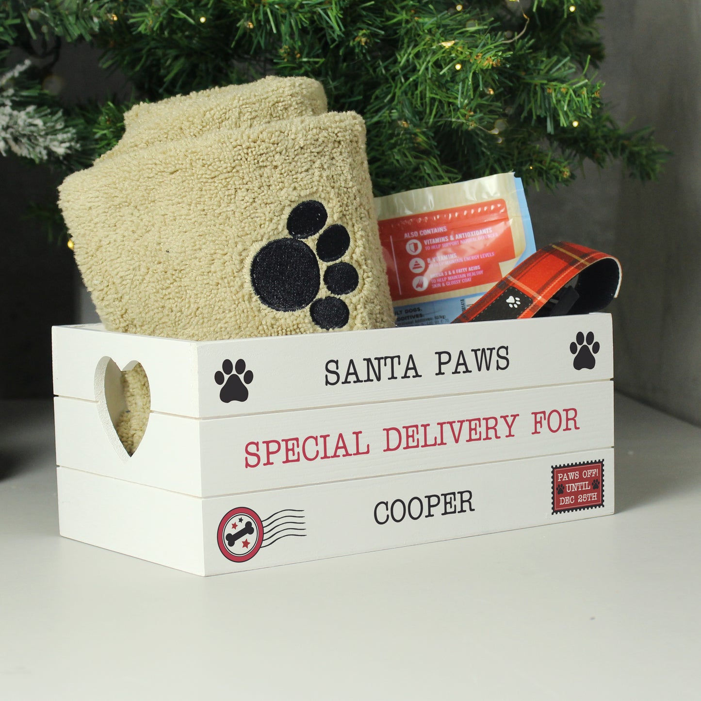 Personalised Santa Paws White Wooden Crate from Heartfelt Gifts