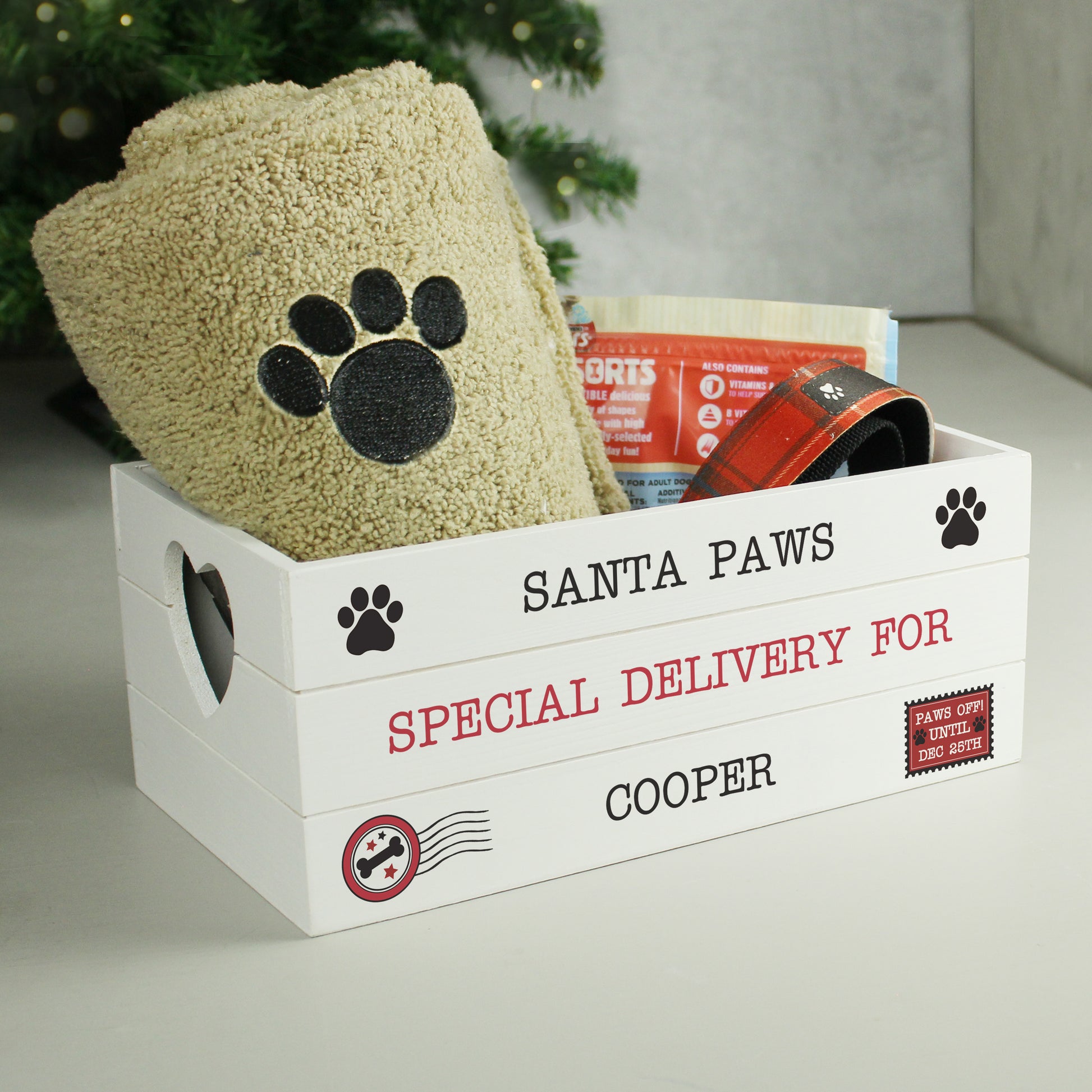 Personalised Santa Paws White Wooden Crate - image 3