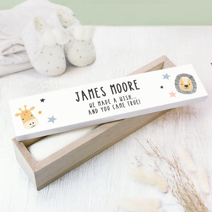 Personalised Scandi Safari Animals Wooden Birth Certificate Holder from Heartfelt Gifts