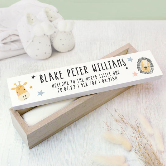 Personalised Scandi Safari Animals Wooden Birth Certificate Holder - image 3