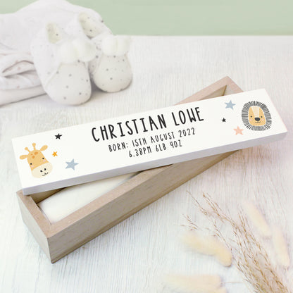 Personalised Scandi Safari Animals Wooden Birth Certificate Holder - image 4