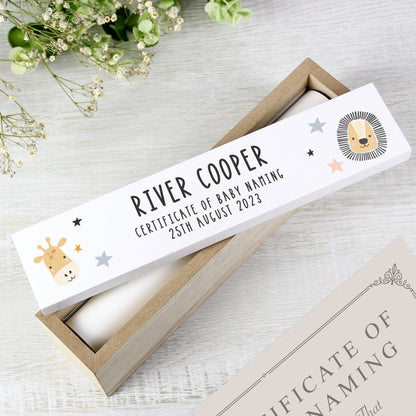 Personalised Scandi Safari Animals Wooden Birth Certificate Holder - image 6