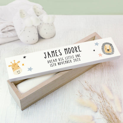Personalised Scandi Safari Animals Wooden Birth Certificate Holder - image 7