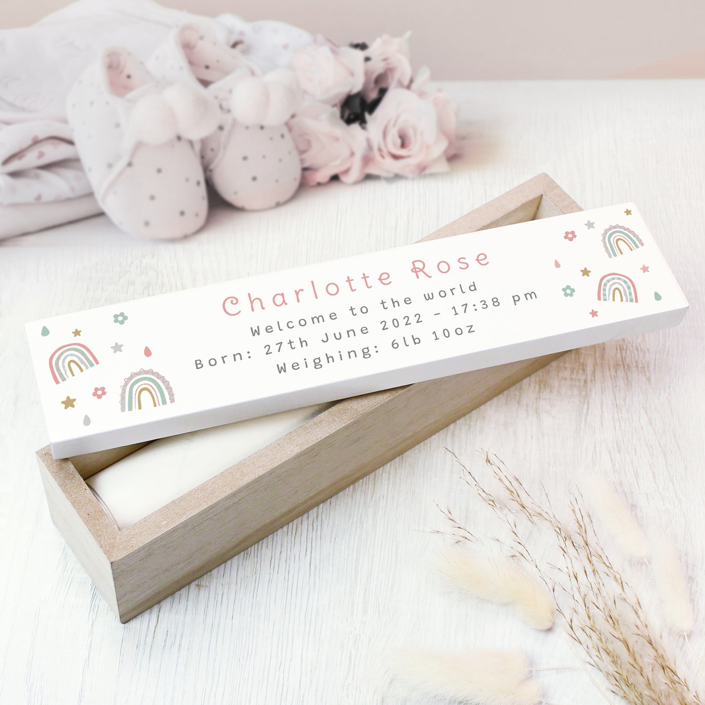 Personalised Rainbow Wooden Birth Certificate Holder - image 3