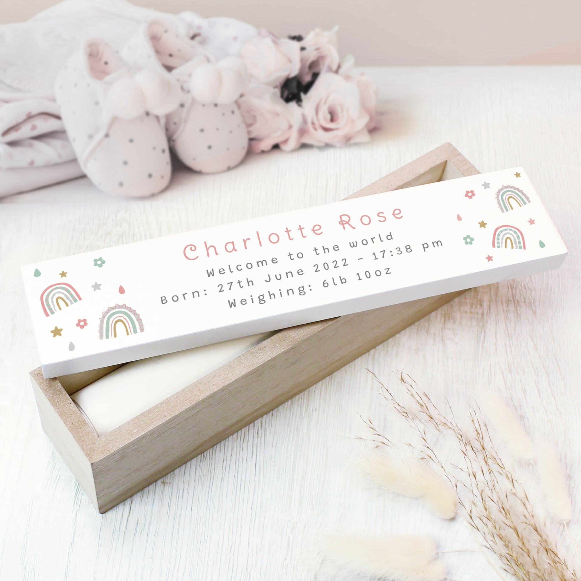 Personalised Rainbow Wooden Birth Certificate Holder - image 3