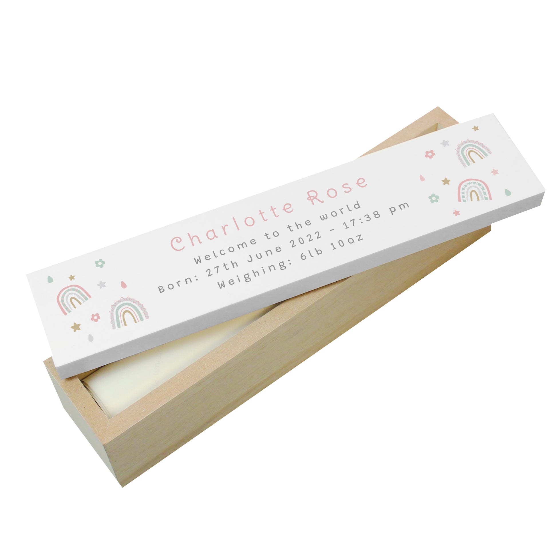 Personalised Rainbow Wooden Birth Certificate Holder - image 5