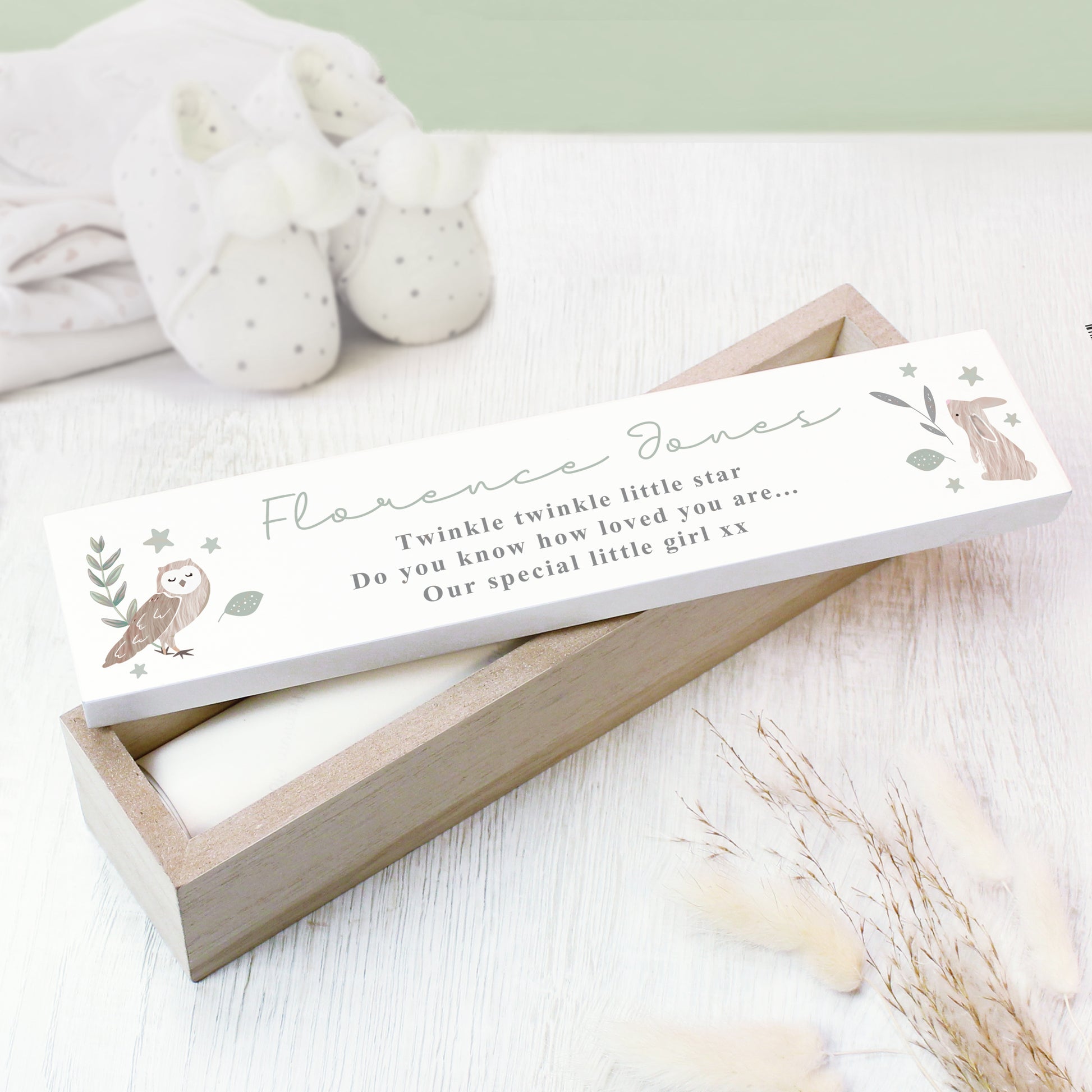 Personalised Woodland Animals Wooden Birth Certificate Holder from Heartfelt Gifts