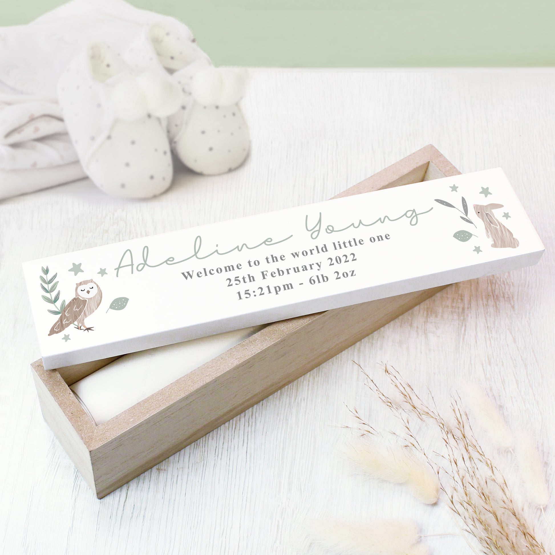 Personalised Woodland Animals Wooden Birth Certificate Holder - image 8