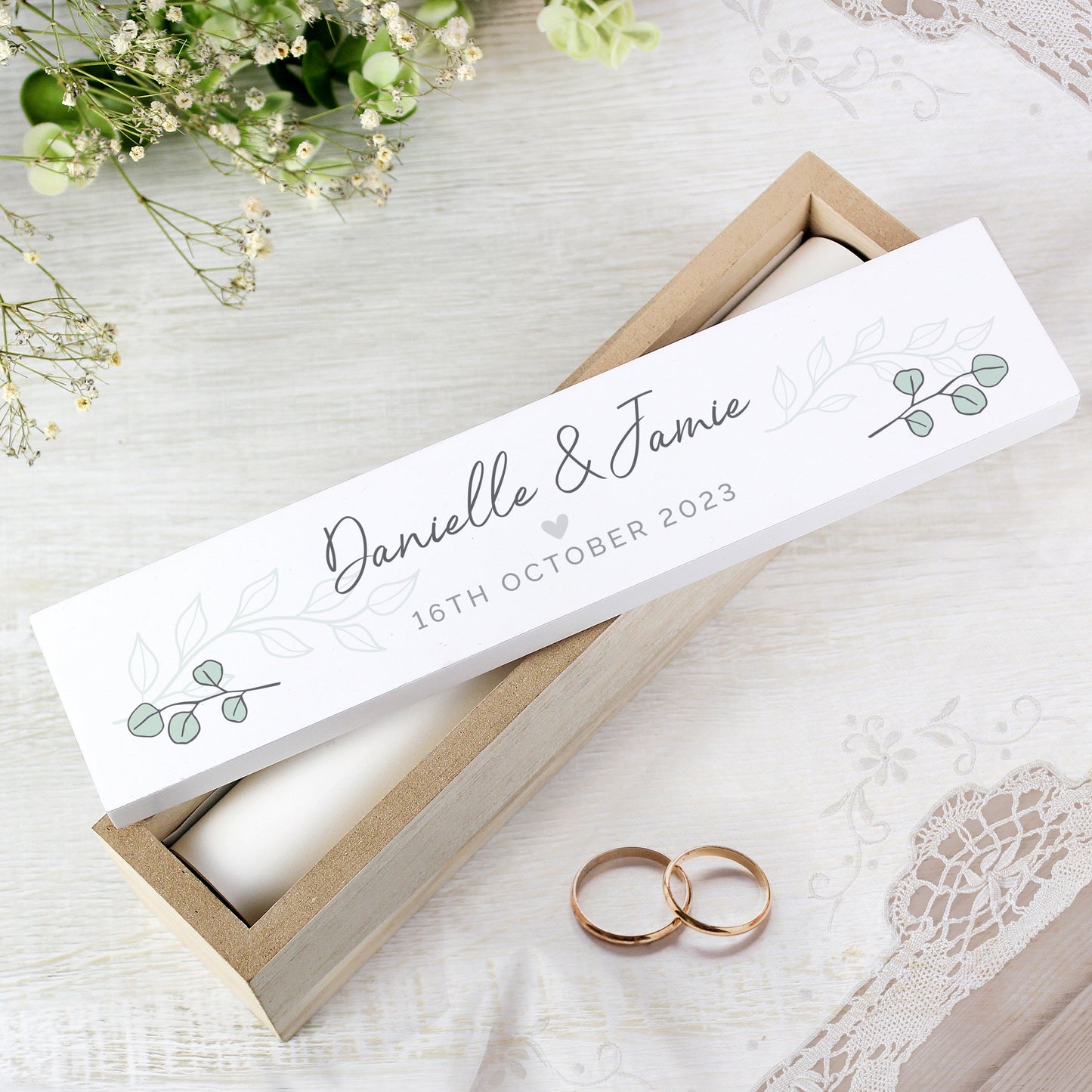 Personalised Botanical Leaves Wooden Certificate Holder from Heartfelt Gifts