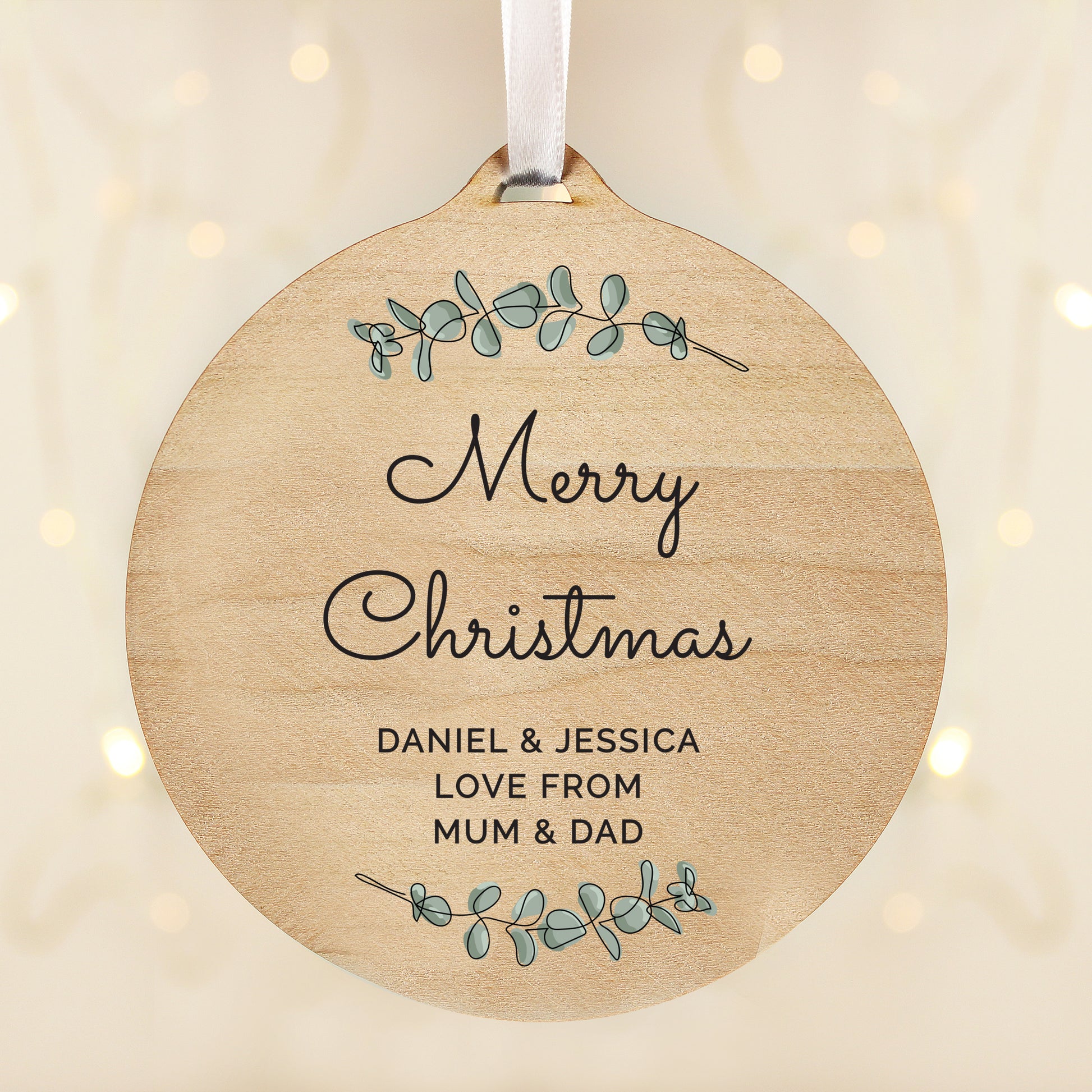 Personalised Botanical Round Wooden Decoration from Heartfelt Gifts