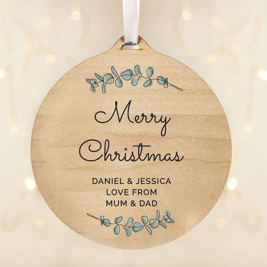 Personalised Botanical Round Wooden Decoration from Heartfelt Gifts