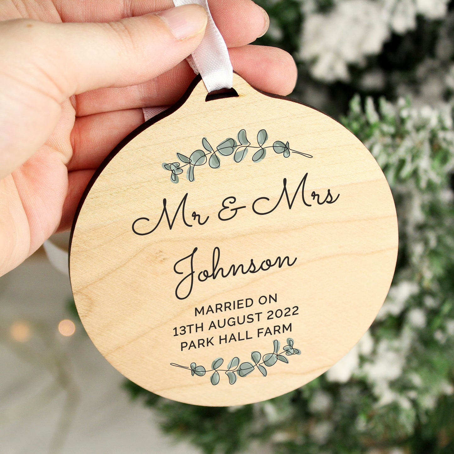 Personalised Botanical Round Wooden Decoration - image 3