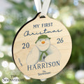 Personalised The Snowman My First Christmas Round Wooden Decoration from Heartfelt Gifts