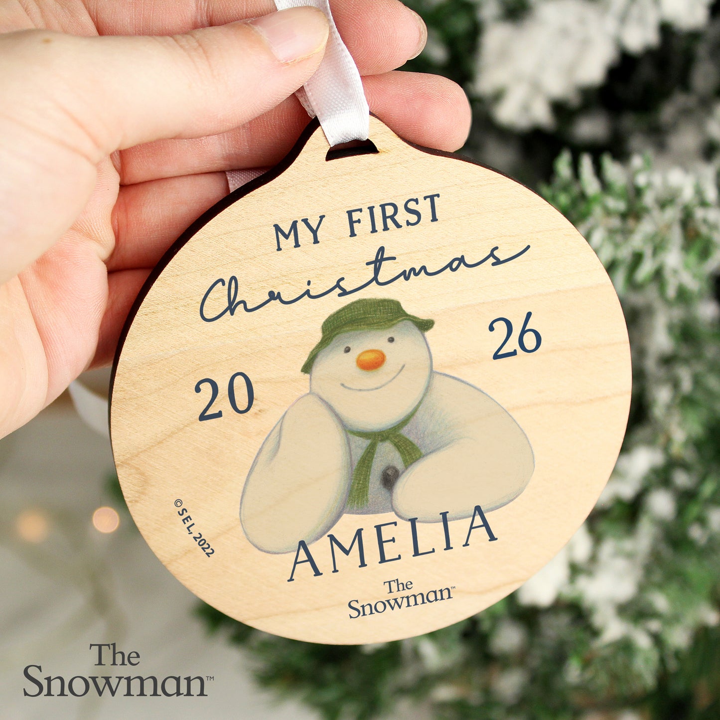Personalised The Snowman My First Christmas Round Wooden Decoration - image 2