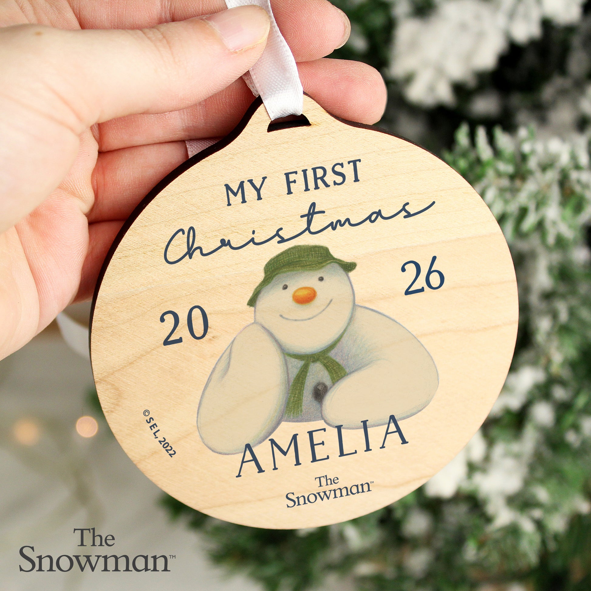 Personalised The Snowman My First Christmas Round Wooden Decoration - image 2