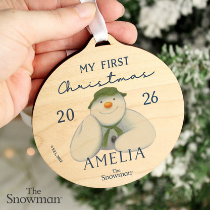 Personalised The Snowman My First Christmas Round Wooden Decoration - image 2