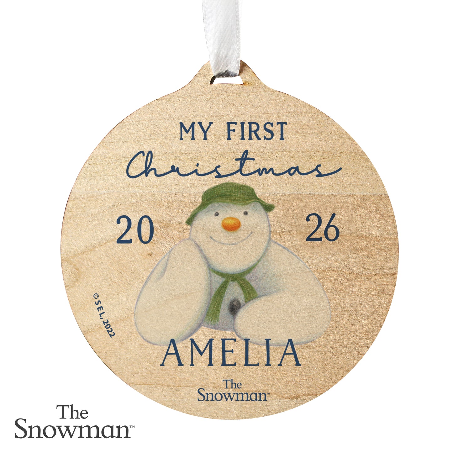 Personalised The Snowman My First Christmas Round Wooden Decoration - image 4