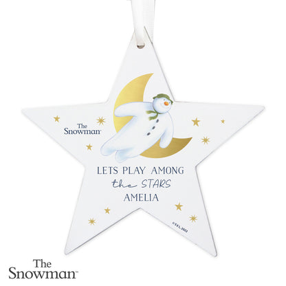Personalised The Snowman Gold Moon Wooden Star Decoration - image 5