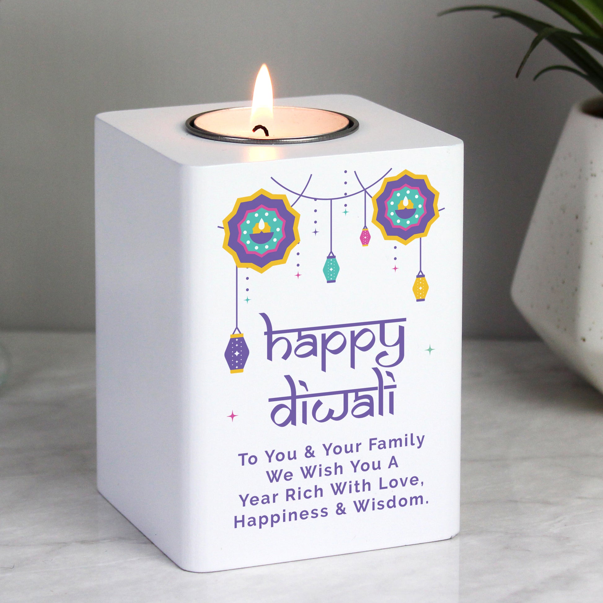 Personalised Diwali Wooden Tealight Holder - image 2