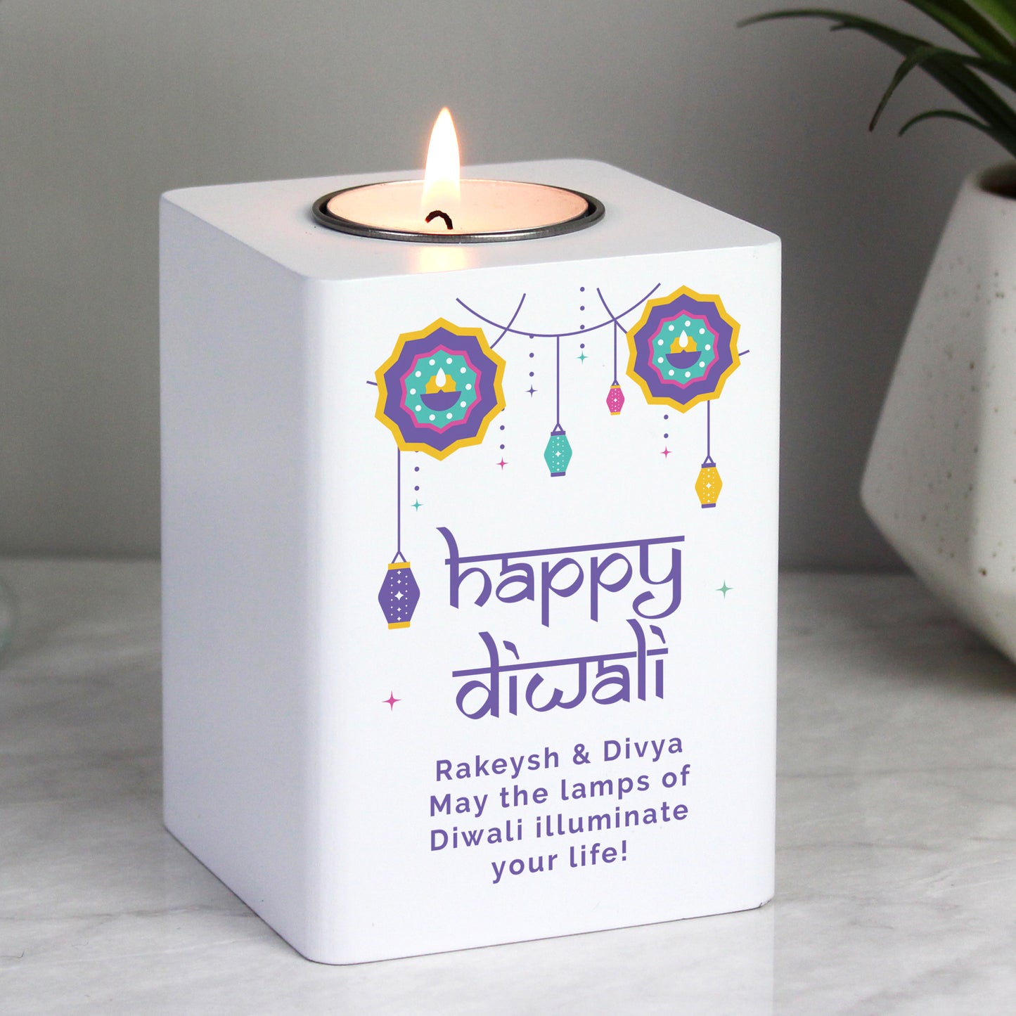 Personalised Diwali Wooden Tealight Holder - image 3
