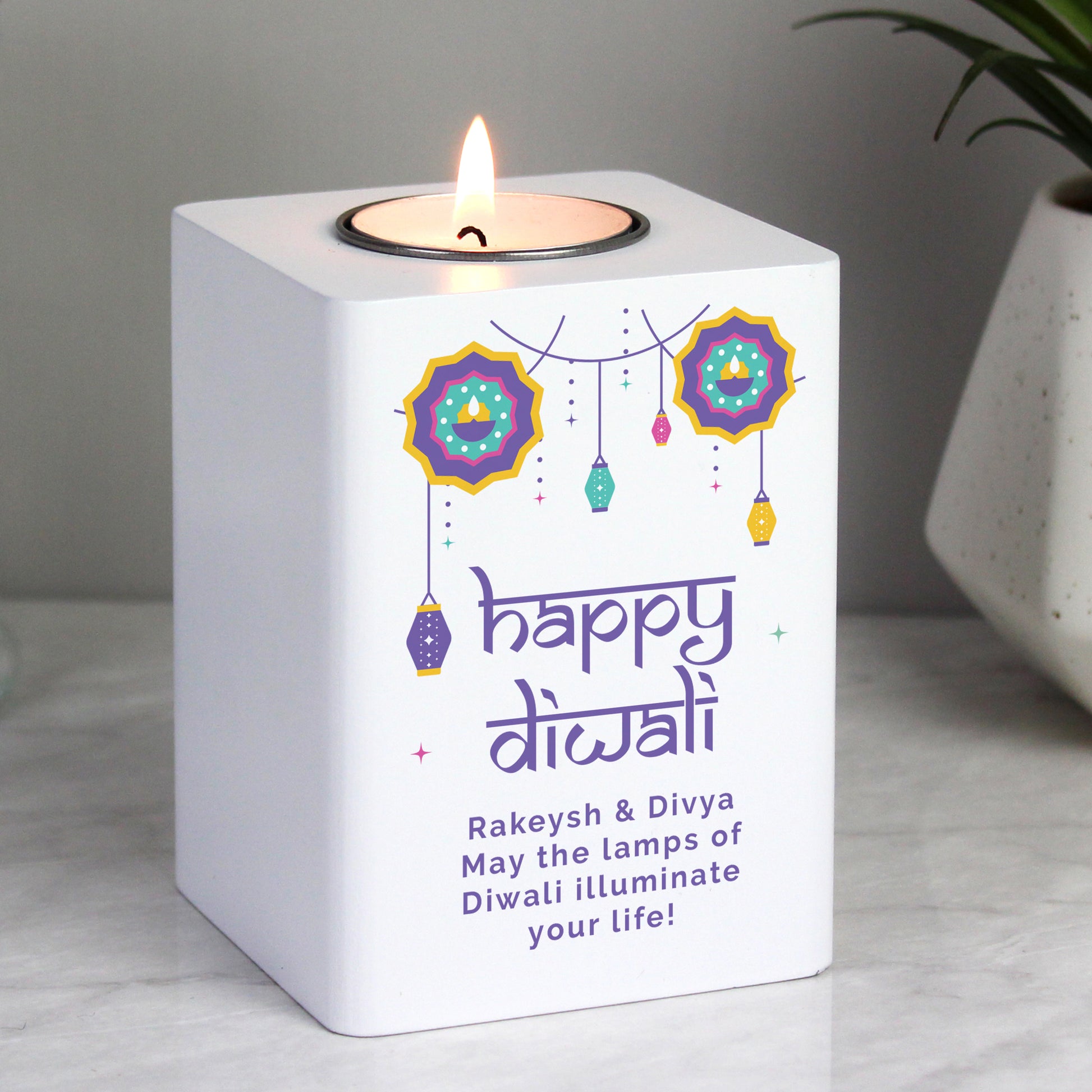 Personalised Diwali Wooden Tealight Holder - image 3