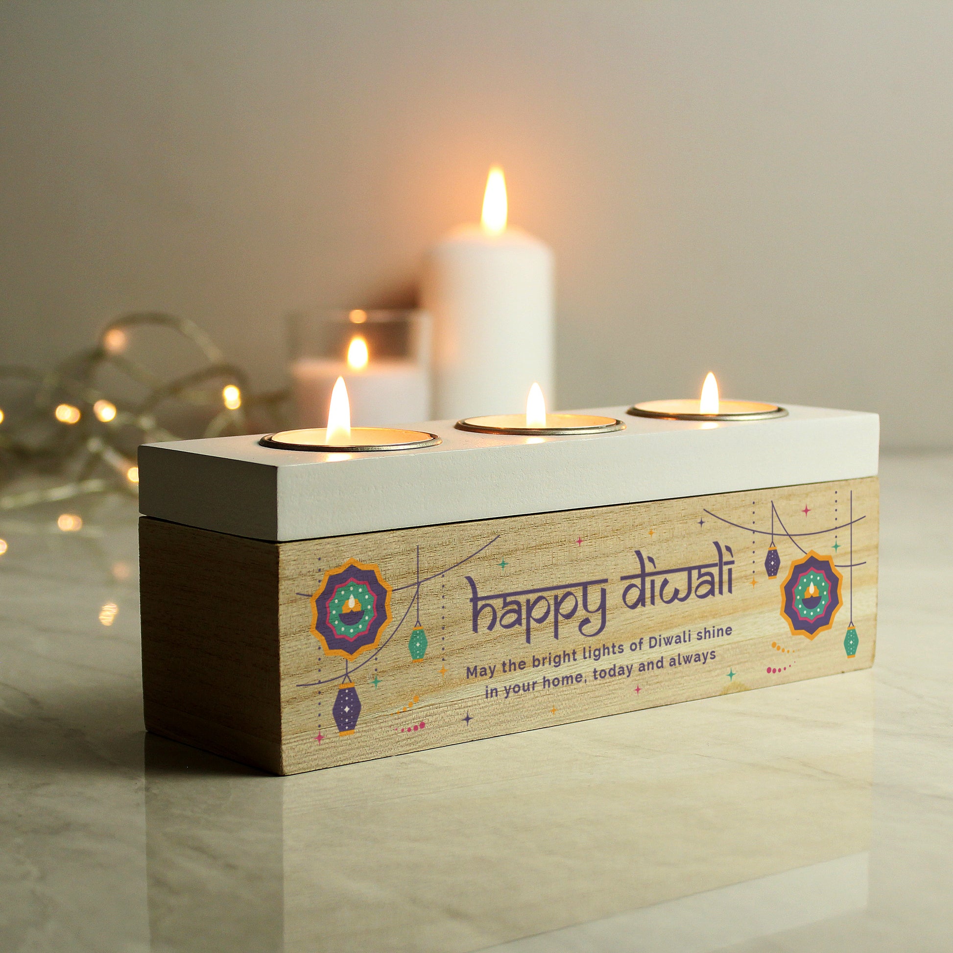 Personalised Diwali Triple Tealight Box from Heartfelt Gifts