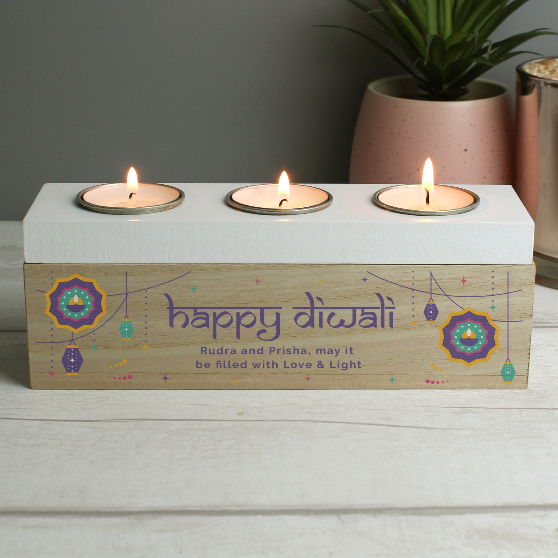 Personalised Diwali Triple Tealight Box - image 2