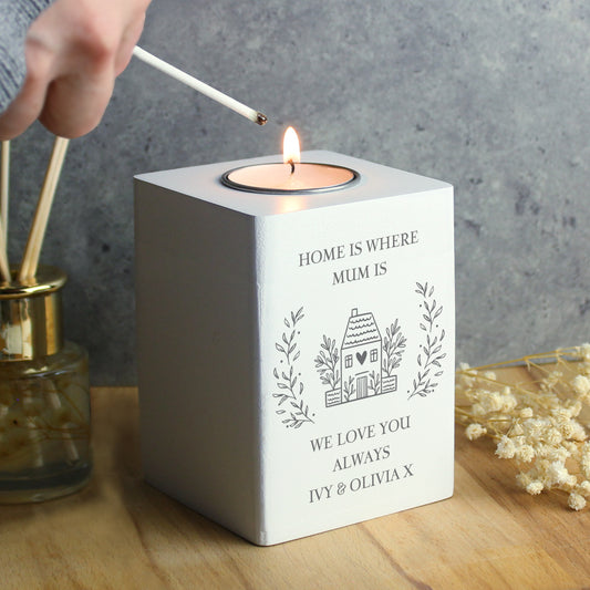 Personalised HOME Wooden Tealight Holder from Heartfelt Gifts