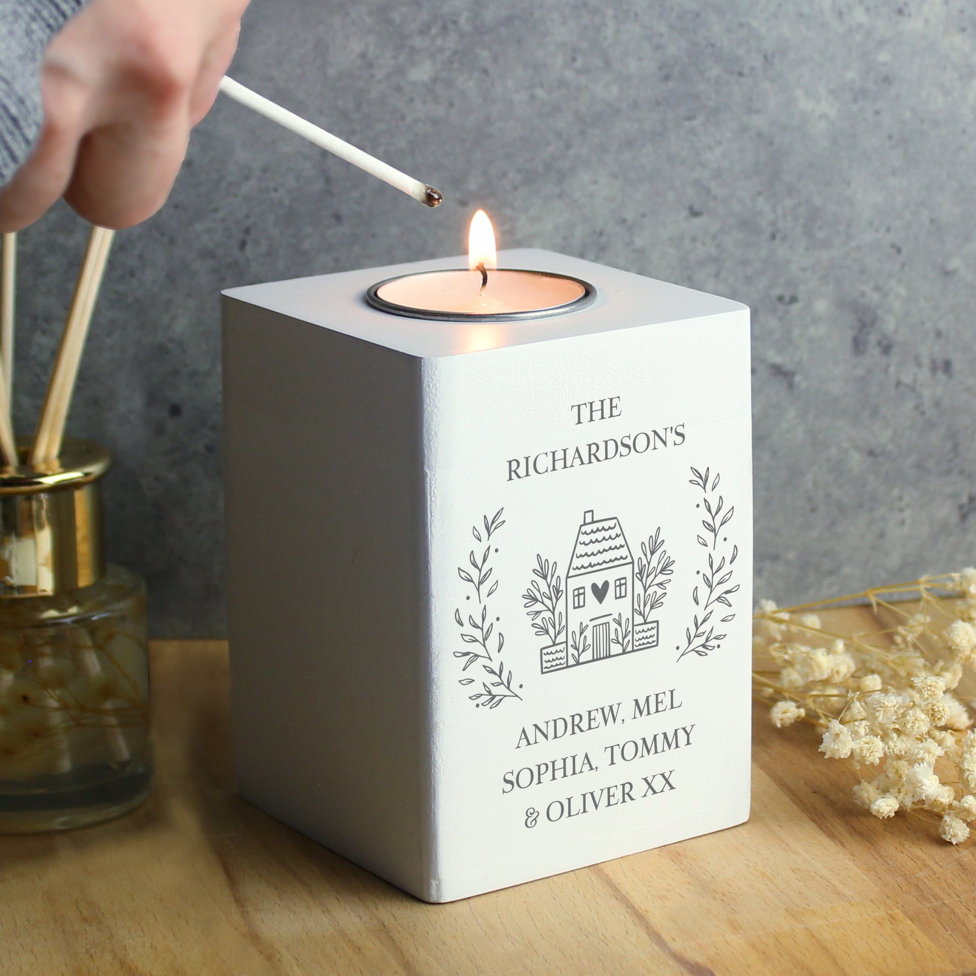 Personalised HOME Wooden Tealight Holder - image 3