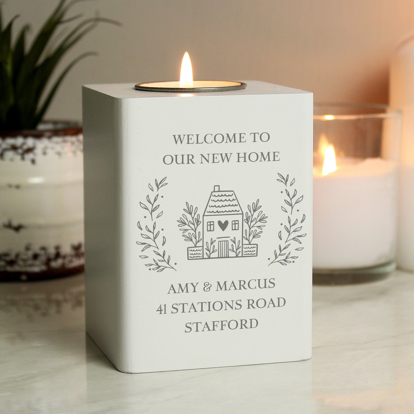 Personalised HOME Wooden Tealight Holder - image 6