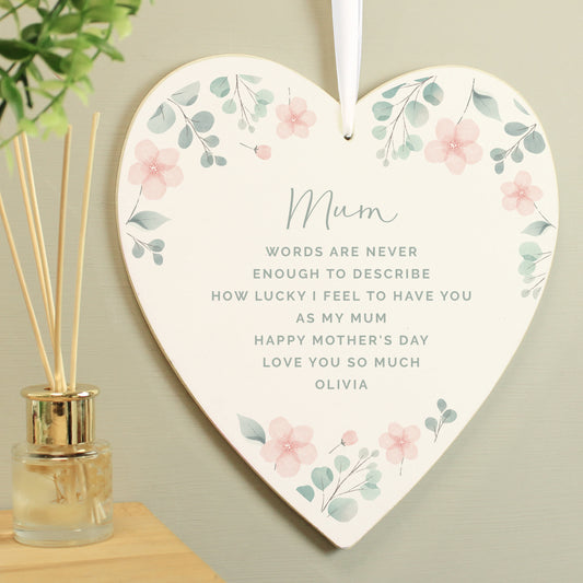 Personalised Floral Wooden Heart Decoration from Heartfelt Gifts