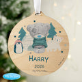 Personalised Winter Explorer Tiny Tatty Teddy Round Wooden Decoration from Heartfelt Gifts