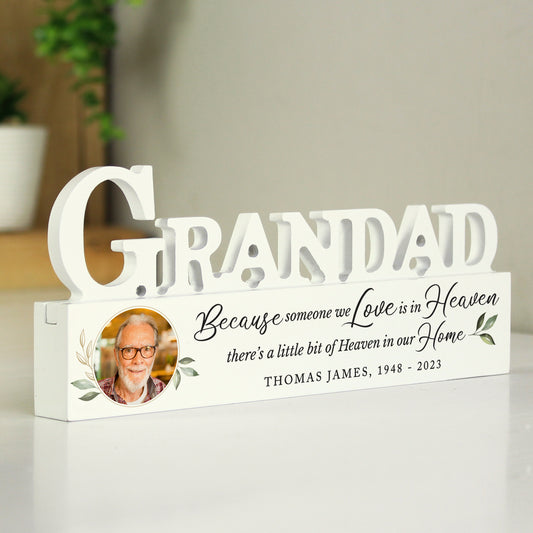 Personalised Botanical Memorial Photo Upload Wooden Grandad Ornament from Heartfelt Gifts