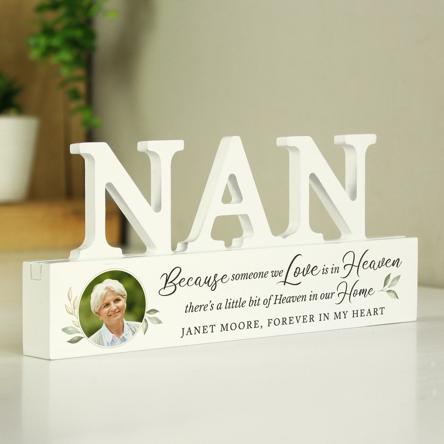 Personalised Botanical Memorial Photo Upload Wooden Nan Ornament from Heartfelt Gifts