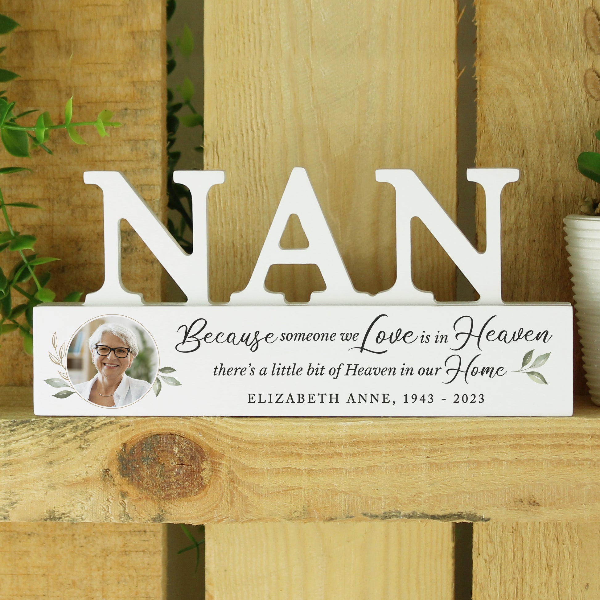 Personalised Botanical Memorial Photo Upload Wooden Nan Ornament - image 2