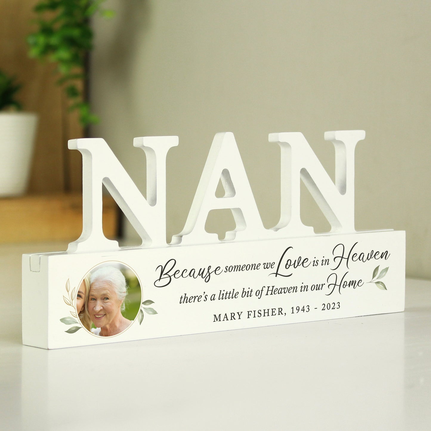 Personalised Botanical Memorial Photo Upload Wooden Nan Ornament - image 3