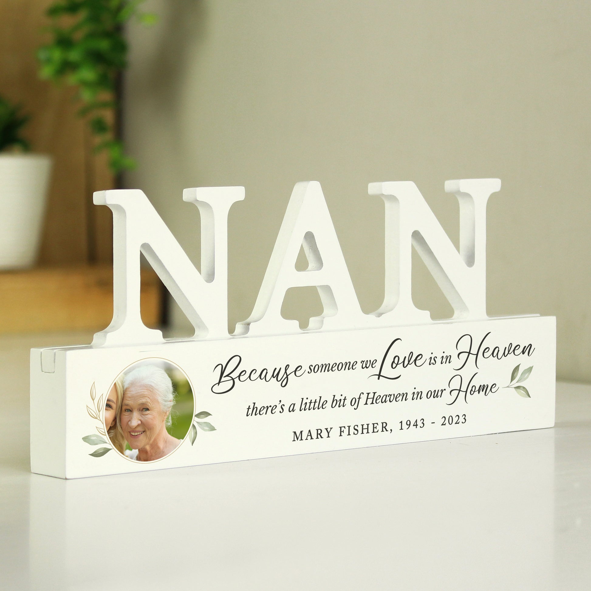 Personalised Botanical Memorial Photo Upload Wooden Nan Ornament - image 3