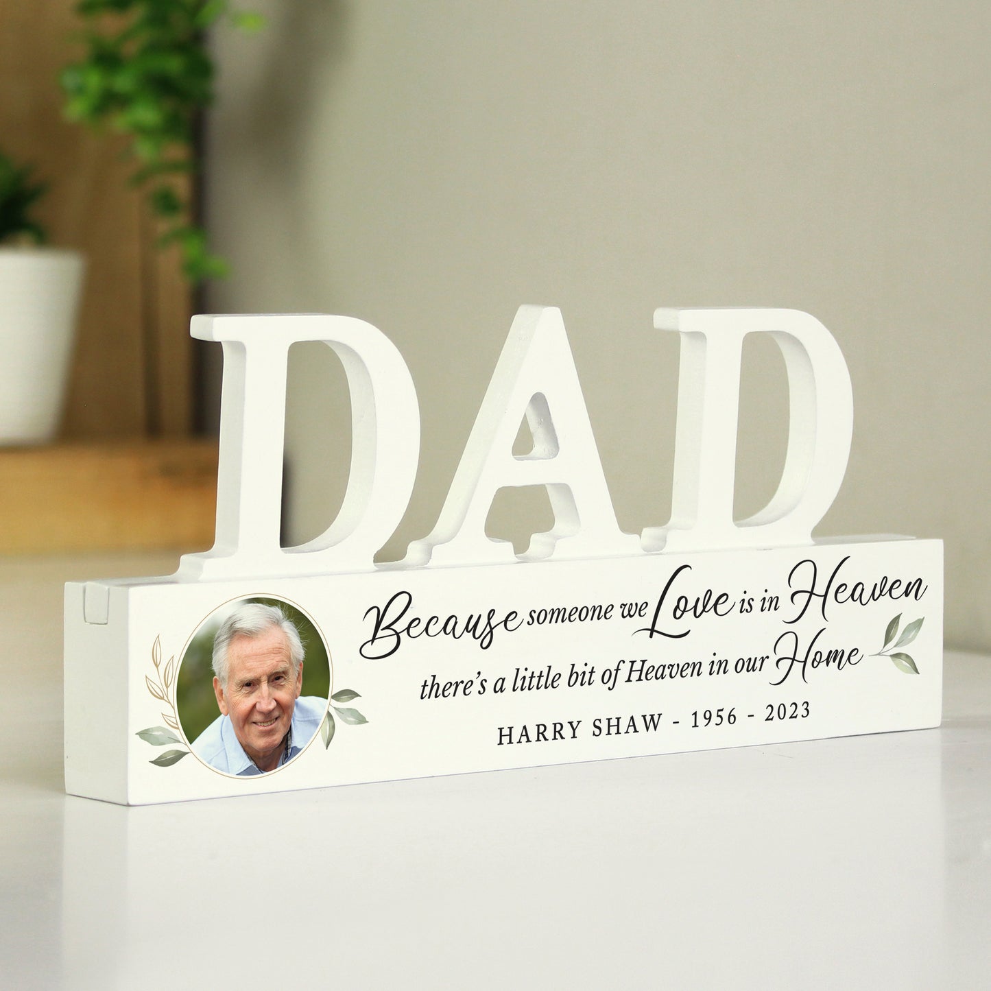 Personalised Botanical Memorial Photo Upload Wooden Dad Ornament from Heartfelt Gifts