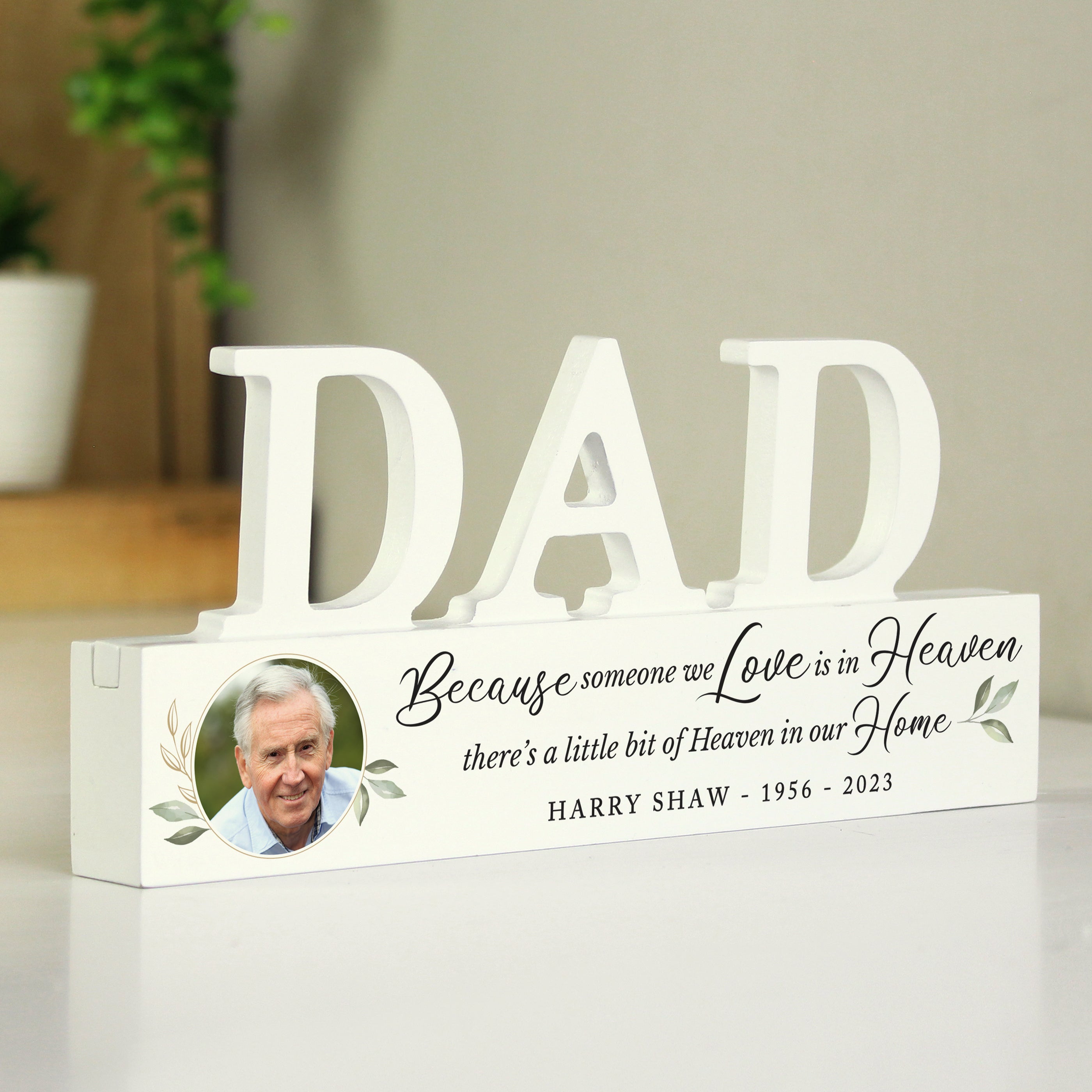 Personalised Botanical Memorial Photo Upload Wooden Dad Ornament from Heartfelt Gifts