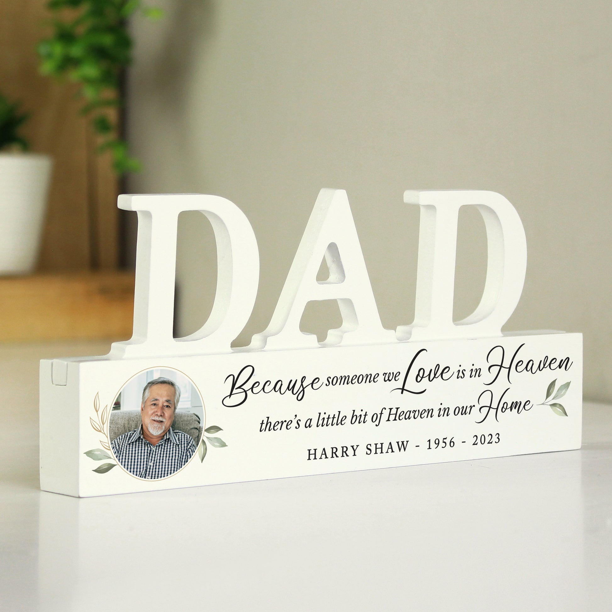 Personalised Botanical Memorial Photo Upload Wooden Dad Ornament - image 2