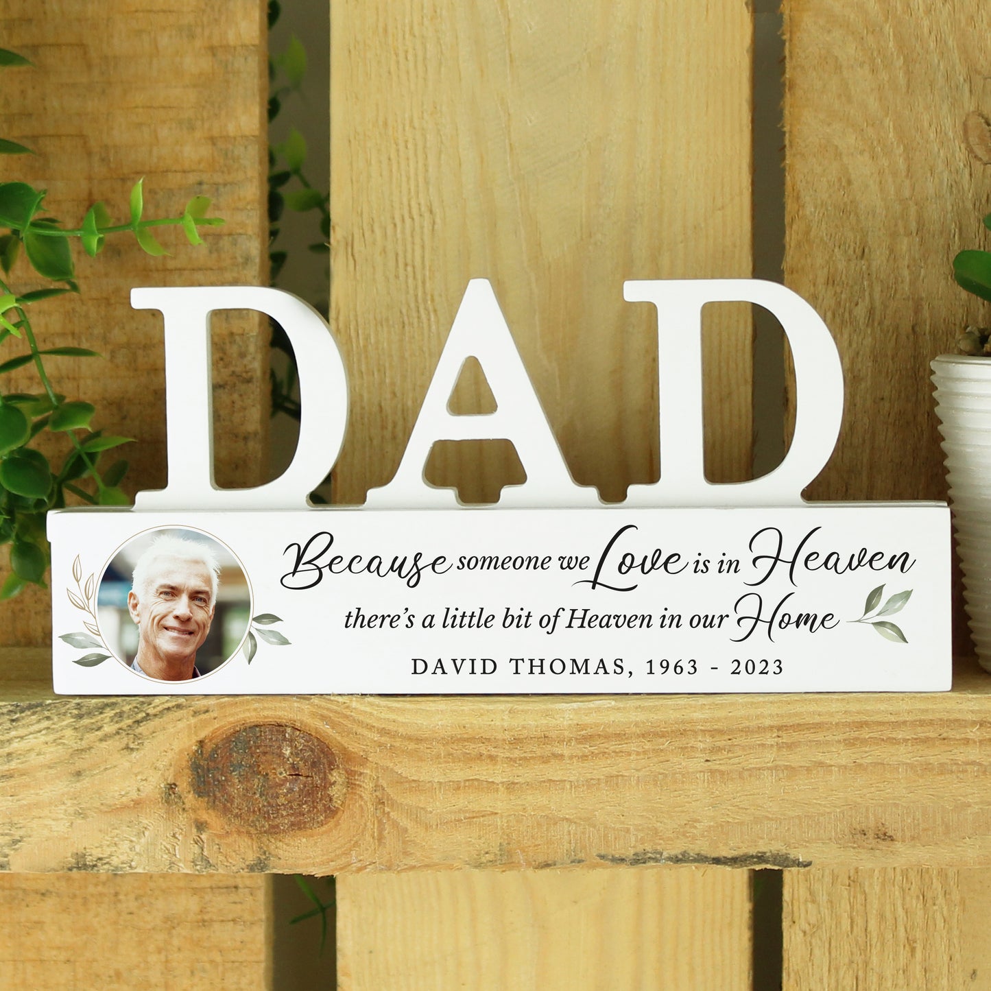 Personalised Botanical Memorial Photo Upload Wooden Dad Ornament - image 3